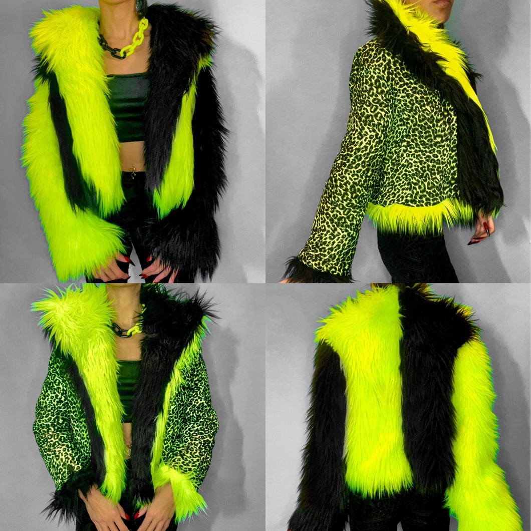 Fierce Neon Jungle Kitty Reversible Colorblock Coat *READY TO SHIP!*