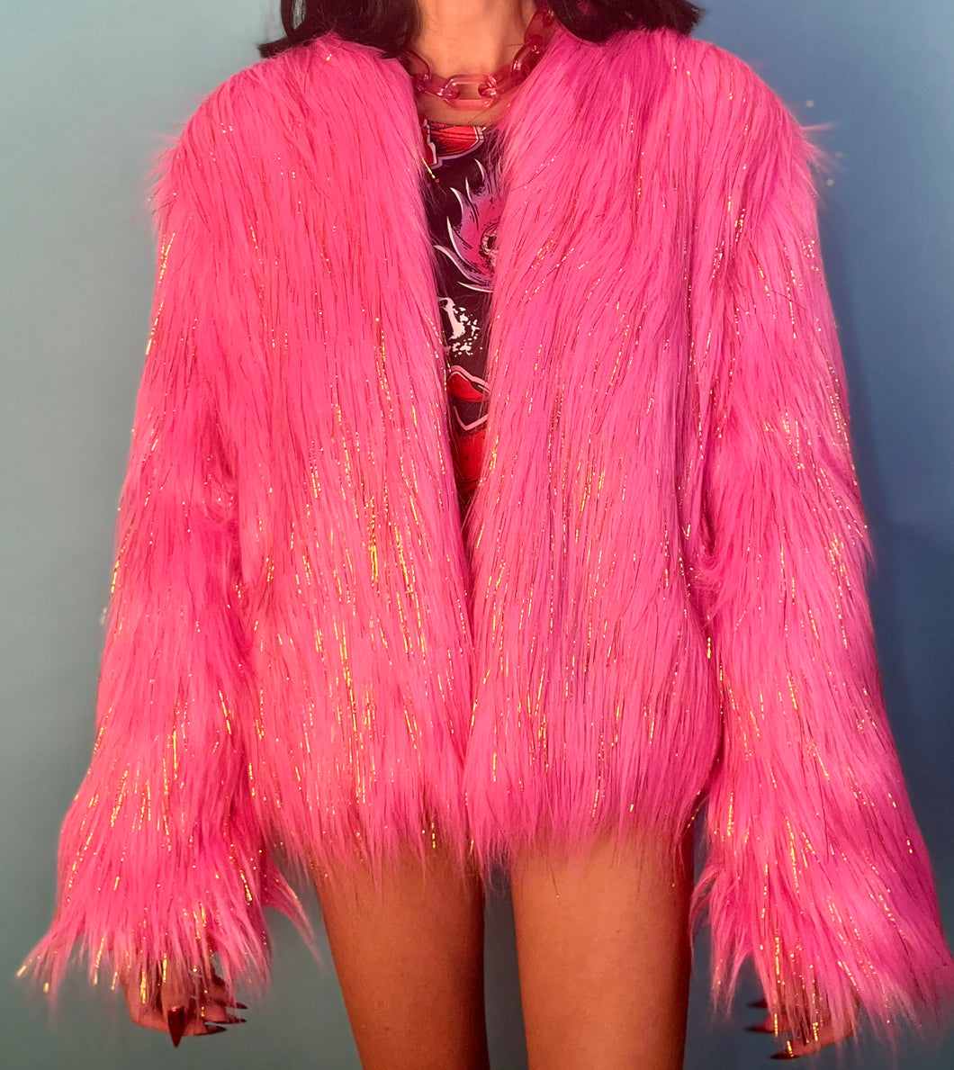Pink Sparkle Stardust Coat Hip Length