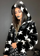 Load image into Gallery viewer, Cropped Cosmic Star/Moon Coat with Hood &amp; Glow in the Dark Moon Phase Lining
