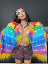 Load image into Gallery viewer, Rainbow Pride Love is Love Faux Fur Coat
