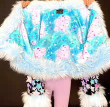 Load image into Gallery viewer, Pastel Cosmic Star crop coat with baby blue fur
