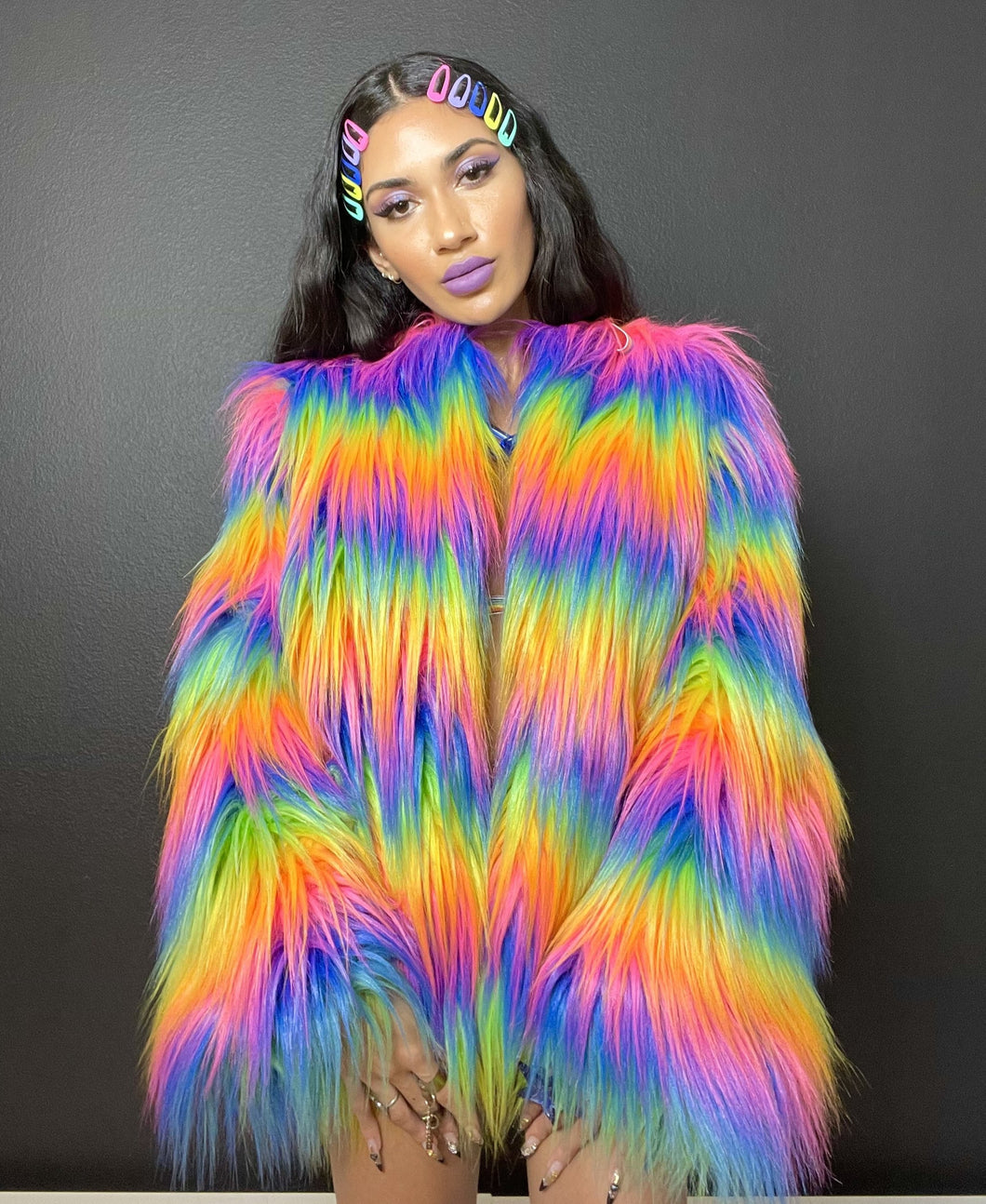 Rainbow Pride Love is Love Faux Fur Coat