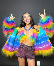 Load image into Gallery viewer, Rainbow Pride Love is Love Faux Fur Coat
