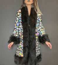 Load image into Gallery viewer, Long Silver Holo Cosmic Star Coat *MADE TO ORDER*
