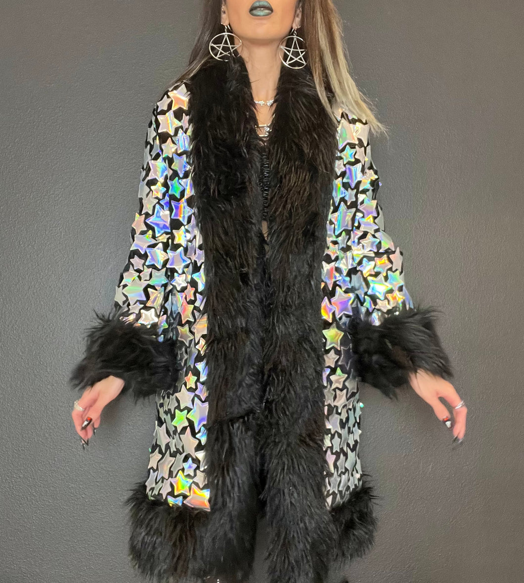 Long Silver Holo Cosmic Star Coat *MADE TO ORDER*